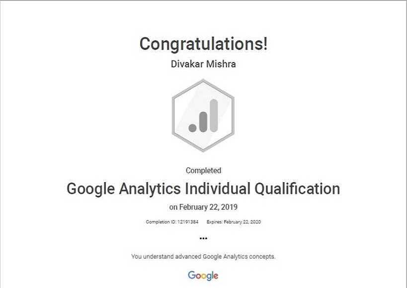 Google Analytics Individual Qualification Divakar Mishra